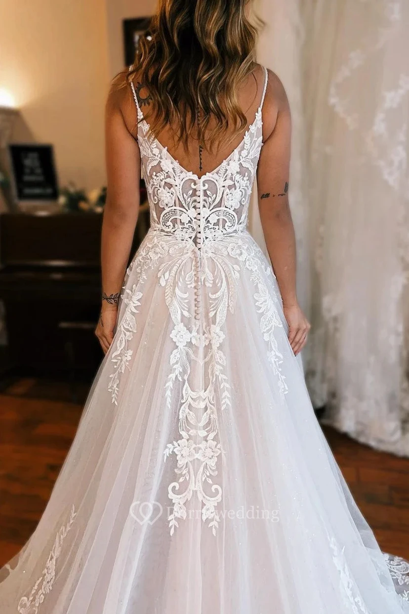 White Strapless Wedding Dress with Slit view 5