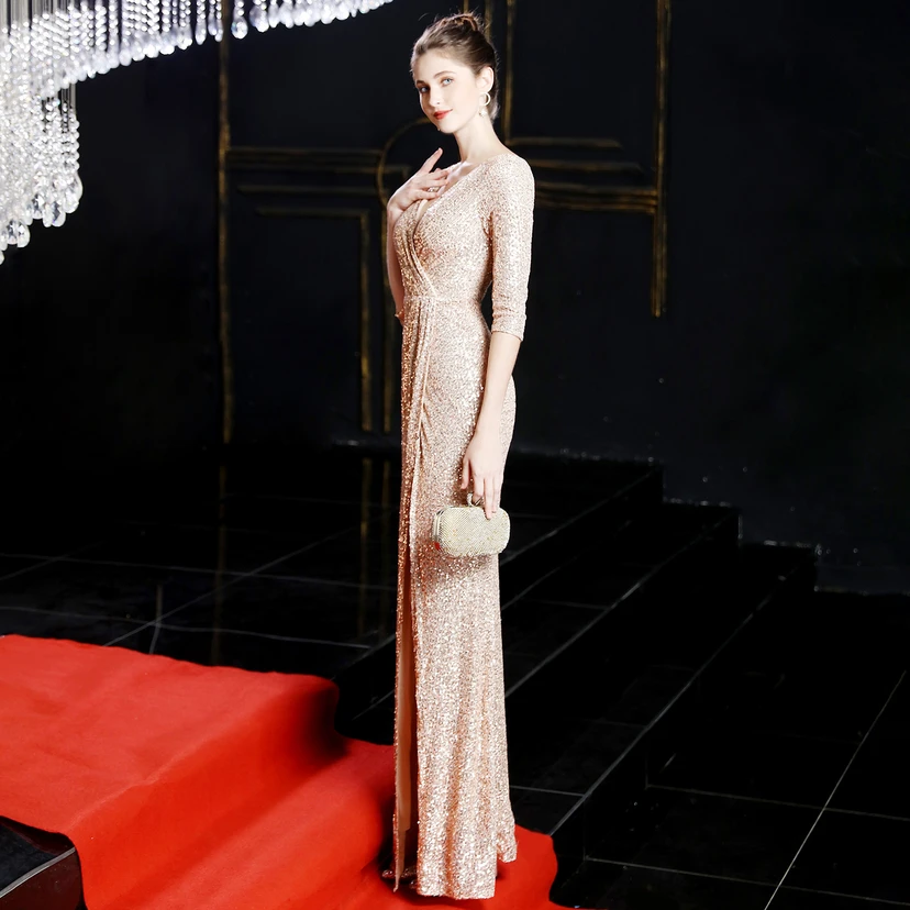Elegantes, langes Paillettenkleid im Meerjungfrauenstil mit langen Ärmeln – ein echter Hingucker! view 10