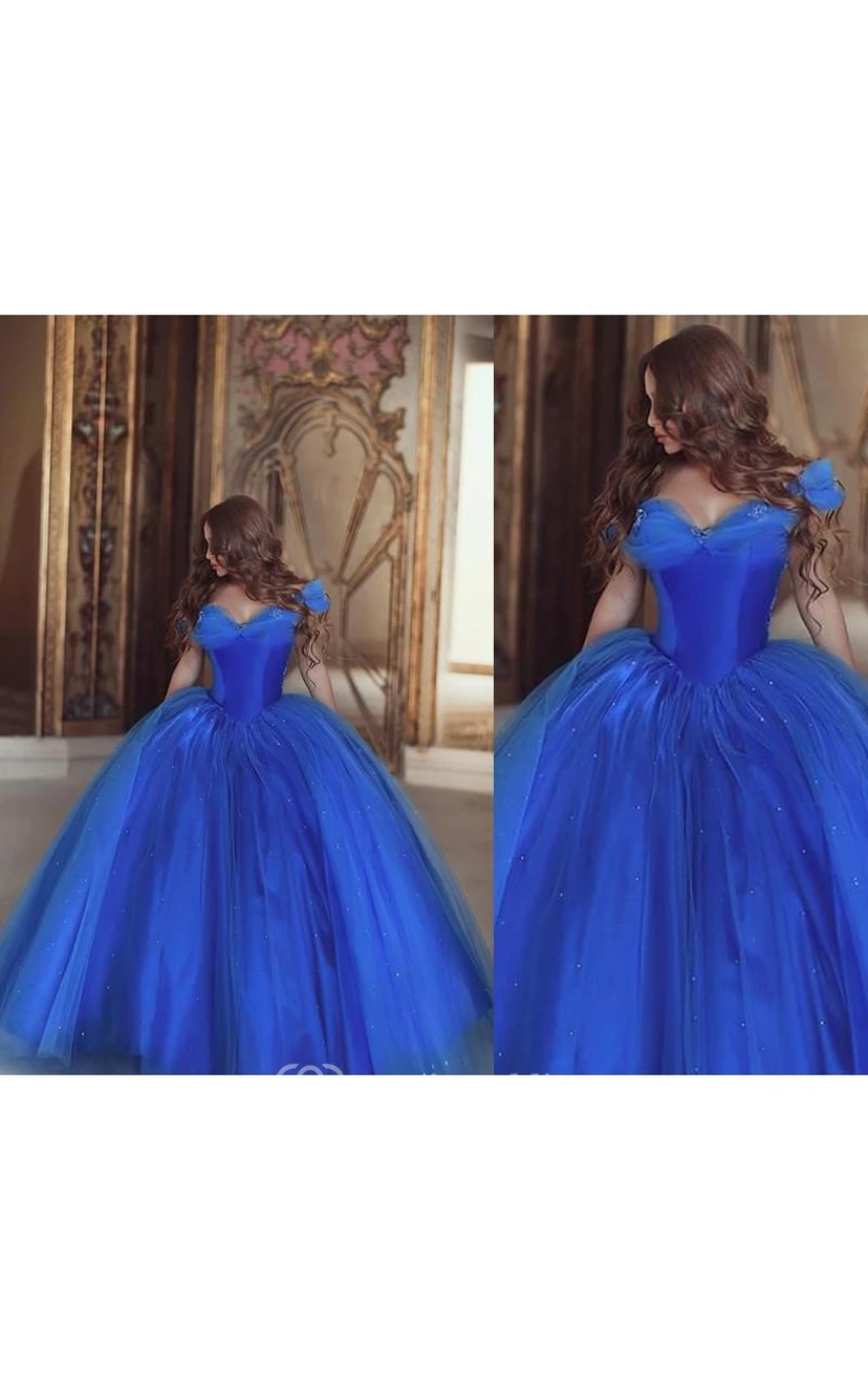 Ball Gown Floor-Length Off-The-Shoulder One-Shoulder Sweetheart Cap Zipper Tulle Lace Sequins Dress view 4