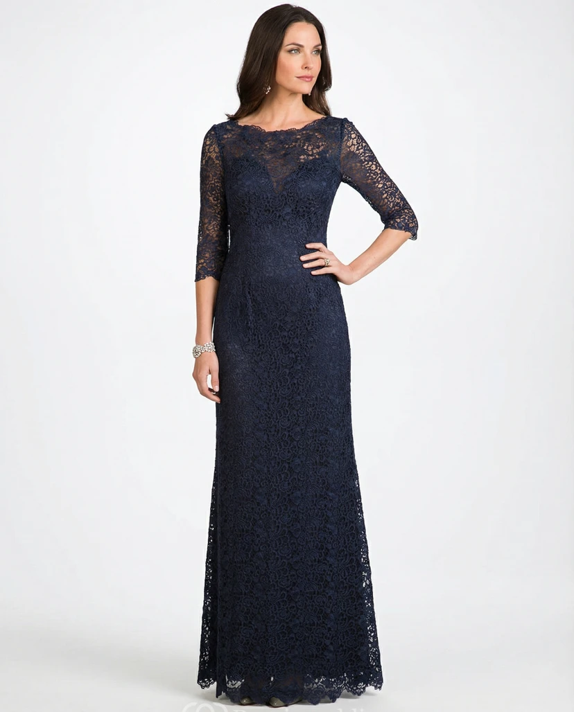 3/4 Sleeve Illusion Lace Mother of the Bride