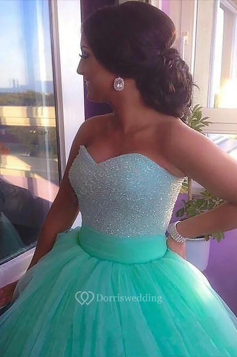 Ball Gown Tulle Sequins Sweetheart Sleeveless Zipper Dress view 2