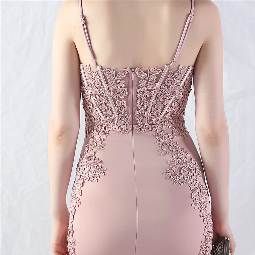 Spitzen-Abendkleid mit heißer Diamant- und Fischgrätenmuster-Weste, tiefem Taillenausschnitt, schulterfreiem Design und kurzer Schleppe view 7