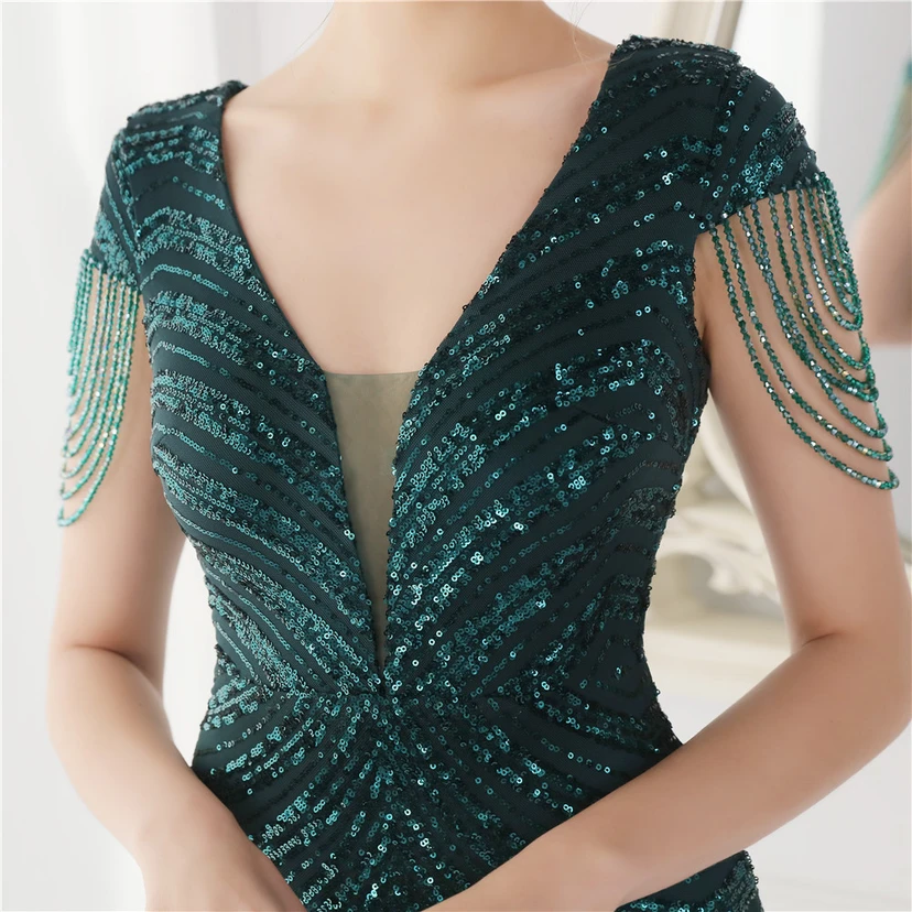 Paillettenbesetztes, handwerklich perfekt gefertigtes, perlenbesetztes Party-Abendkleid – sexy langes Kleid für die Braut view 25