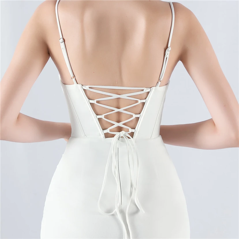 Fishbone Waist Strap Satin Host Meeting Evening Dress view 7