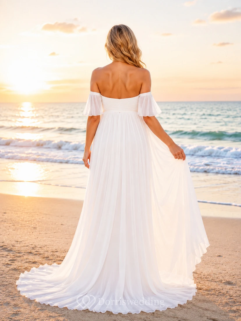 Fließendes schulterfreies Chiffon-Strandkleid für Schwangerschaftsfotoshootings view 2