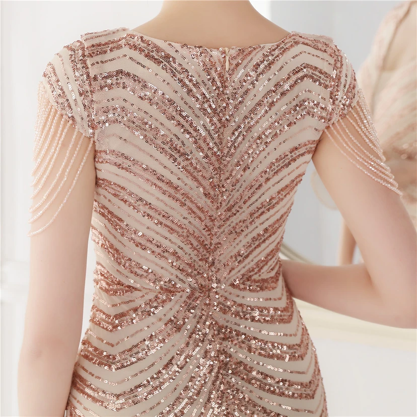 Paillettenbesetztes, handwerklich perfekt gefertigtes, perlenbesetztes Party-Abendkleid – sexy langes Kleid für die Braut view 44