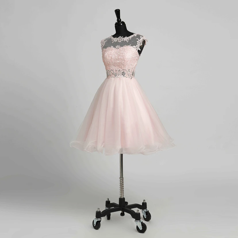 A-Line Sleeveless Short Mini Illusion Adorable Lace Dress with Appliques Lace Sequins view 5