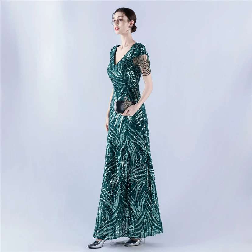 A-Line Big Swing Dress Skirt Encrypted Sequined Craft Beaded Evening Dress view 33