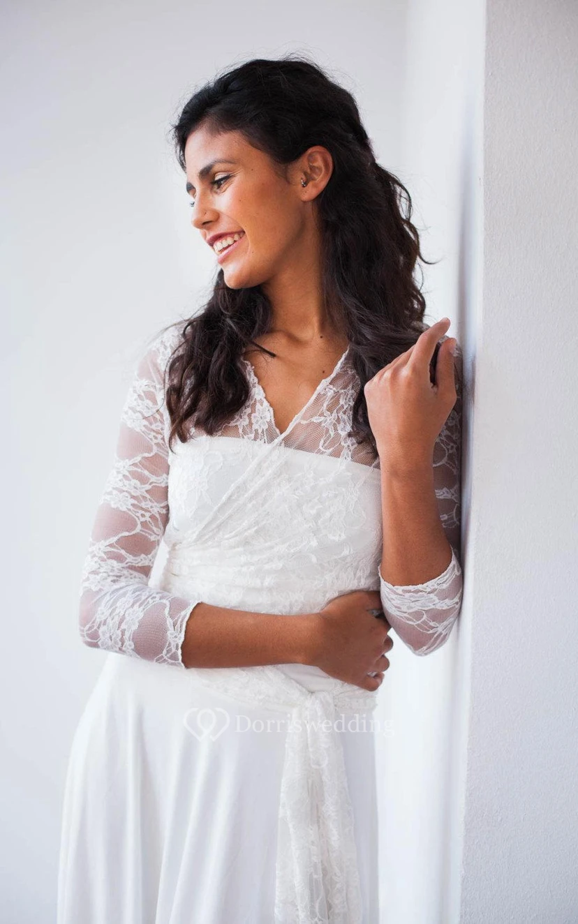 Bohemian Long Sleeve Lace Floor-Length Sleeve With Draping view 5