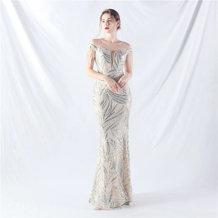Palace Herringbone Waist Strap Heavy-Crafted Beaded High-End Evening Dress view 32