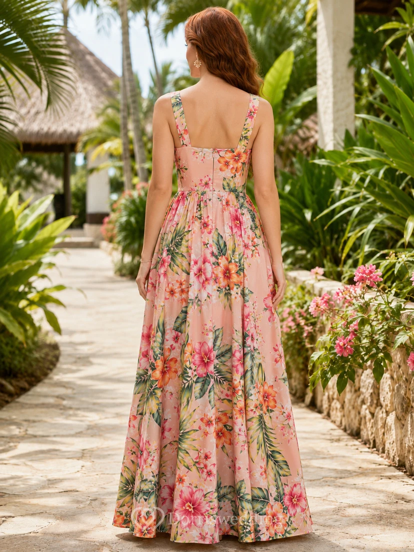 Blush Tropical Floral Square Neck Split Maxi Dress view 2