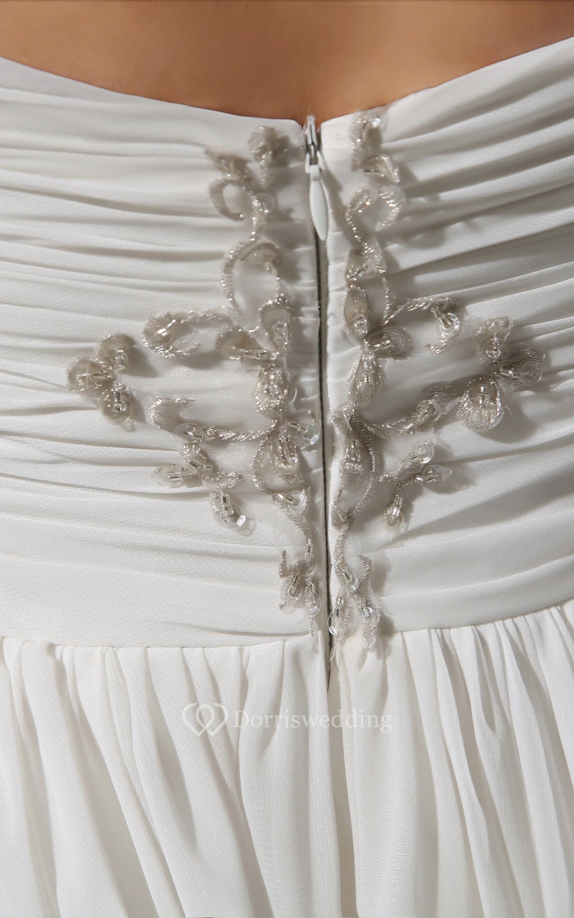 Strapless A-Line Chiffon Dress With Ruching Bodice and Applique view 5