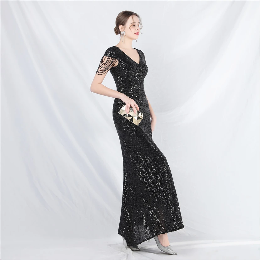 A-Line Big Swing Dress Craft Sequined Long A-Line Evening Dress view 40