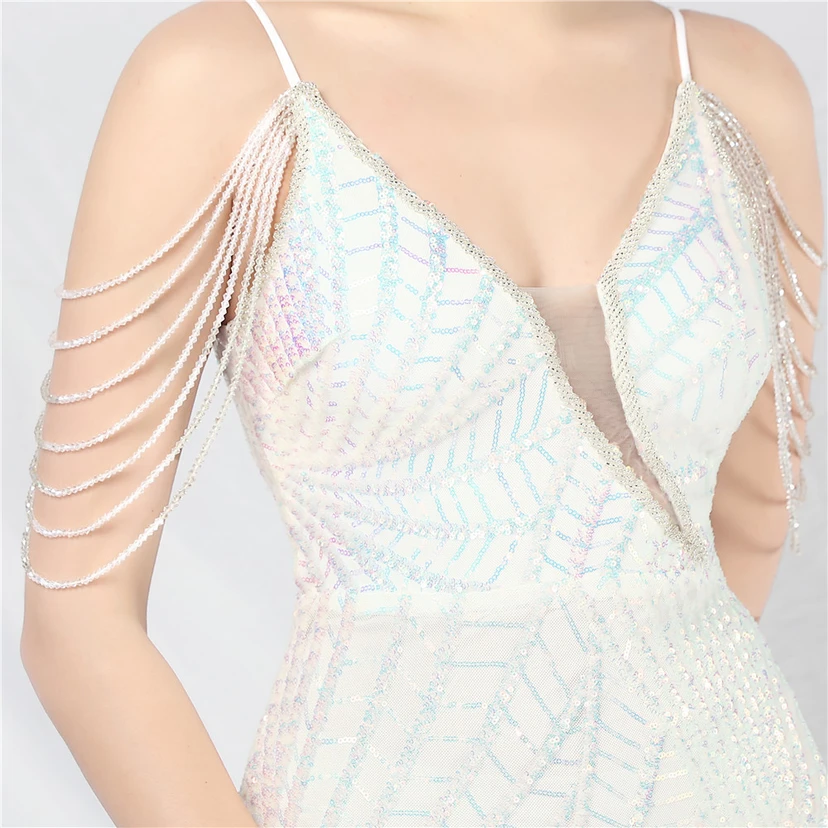Robe de soirée ultra-résistante à rayures perlées et sequins view 47