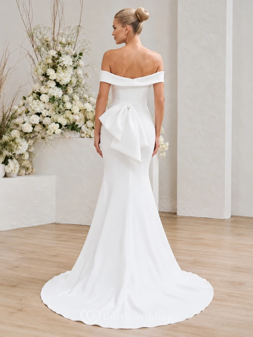 Modern Satin Mermaid Sweep Train Off-Shoulder Straps Wedding Dress view 2