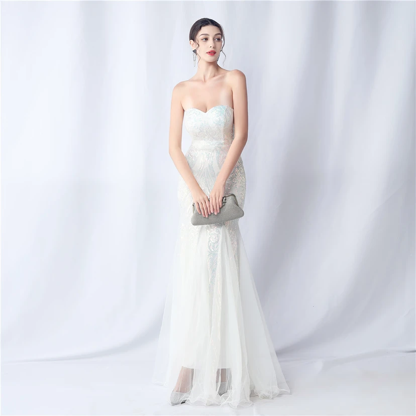 Positionierung Blumenschnitt Netz Pailletten Hochzeitsdinner Toast Party Abendkleid view 23