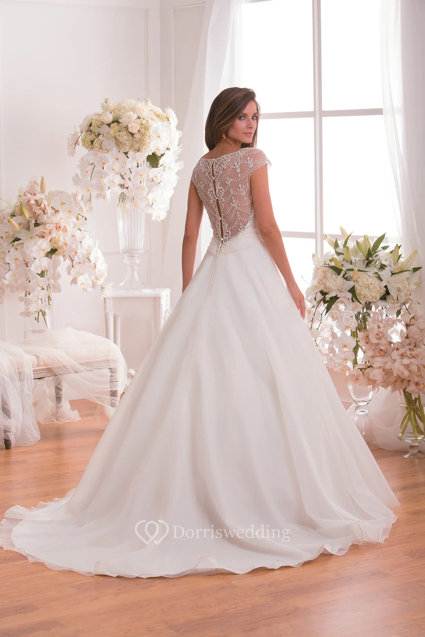 Cap-Sleeved V-Neck A-Line Gown With Crystal Illusion Style view 2