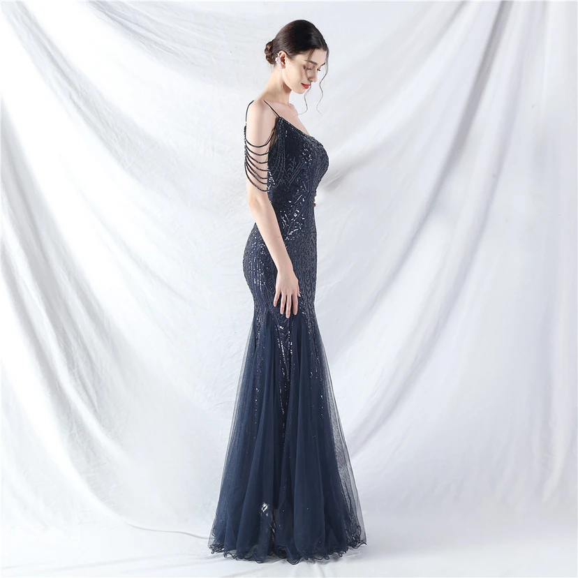 Robe de soirée haut de gamme ornée de perles de positionnement, de fleurs et de broderies en tulle. view 65