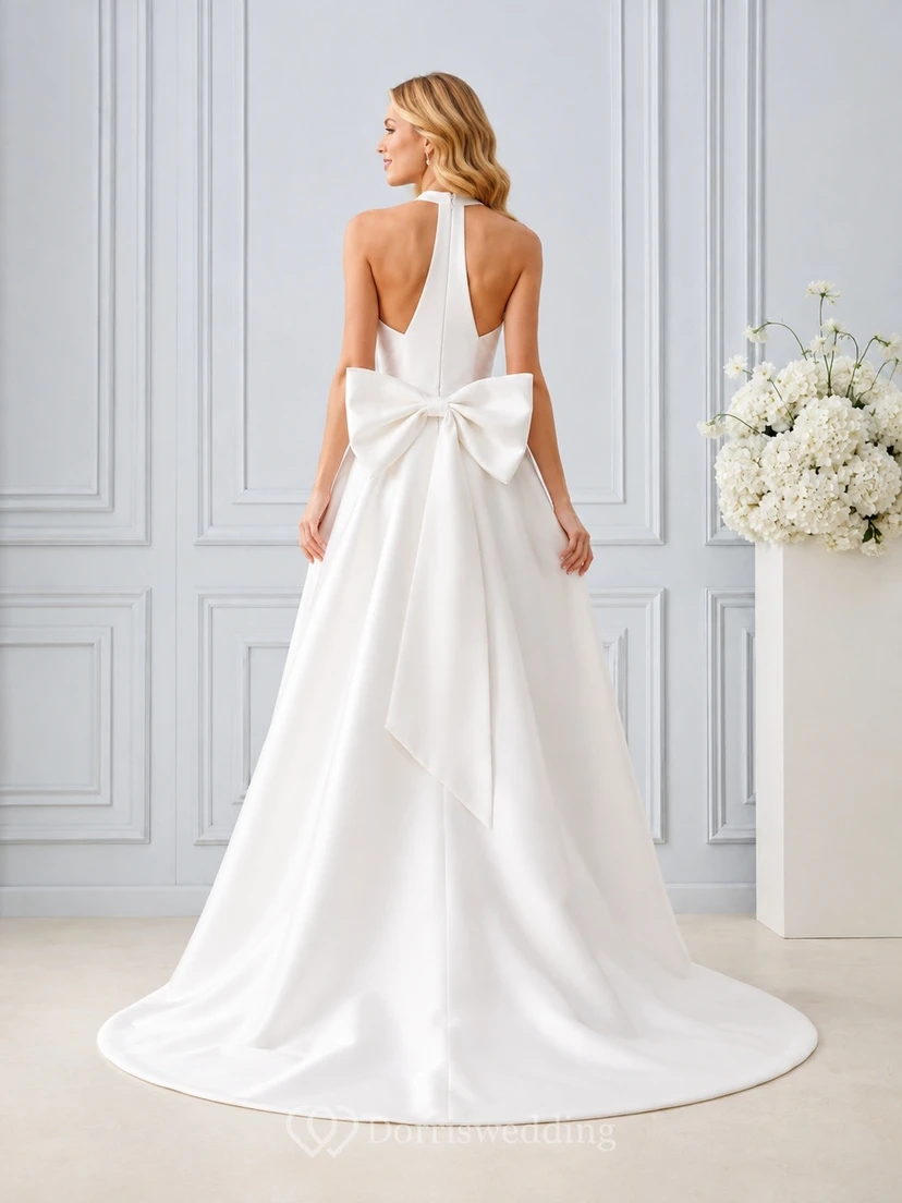 Vestido de novia formal elegante y sencillo con corte en A view 2
