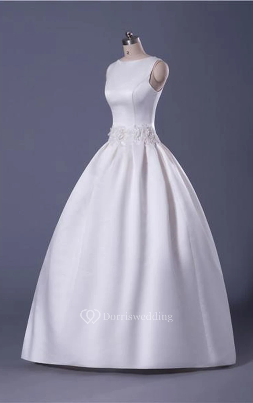 Ball Gown Floor-Length Sleeveless Lace Satin Dress view 3