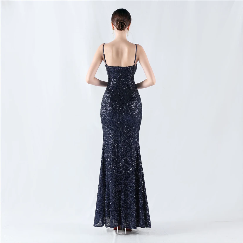 Robe de soirée sexy à sequins et fente haute, avec bretelles et encoche cryptée view 15