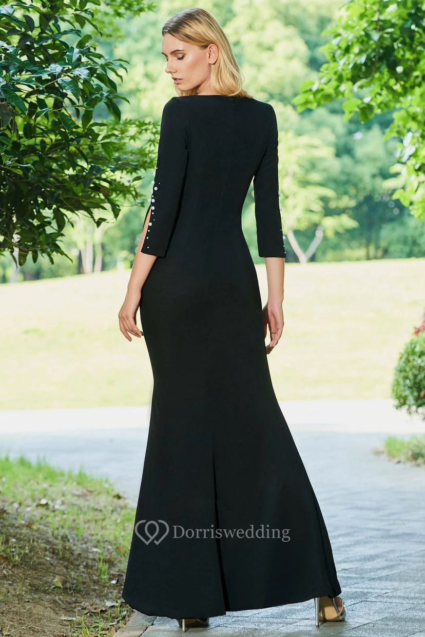 Modernes Meerjungfrauenkleid mit Perlen, U-Boot-Ausschnitt, Spandex-Decke, bodenlang, 3/4-Ärmel view 10