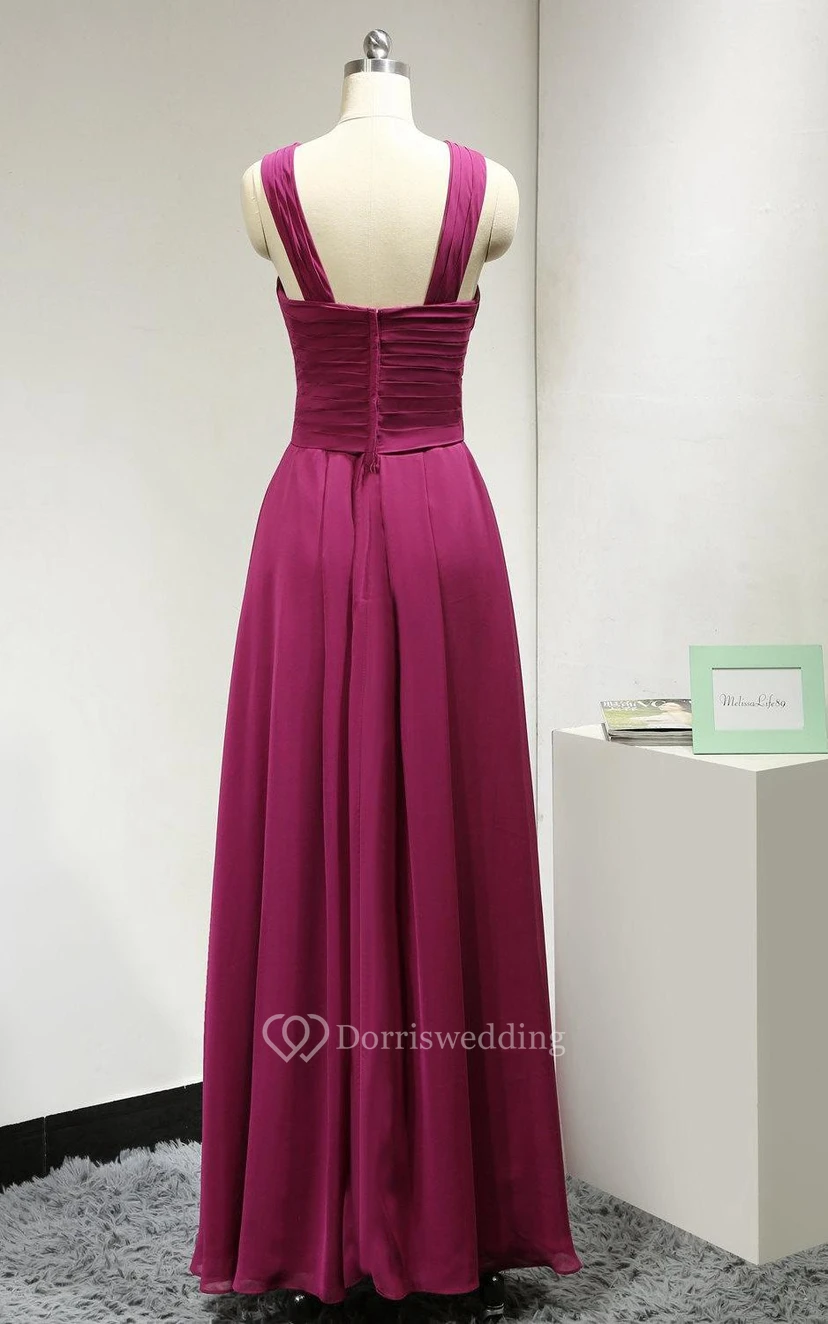 Criss Cross Straps Pleated A-line Chiffon Dress With Ruching view 3
