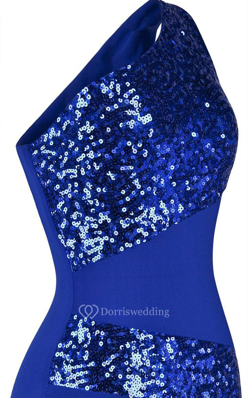 Stunning One-shoulder Chiffon Dress With Sequins view 4
