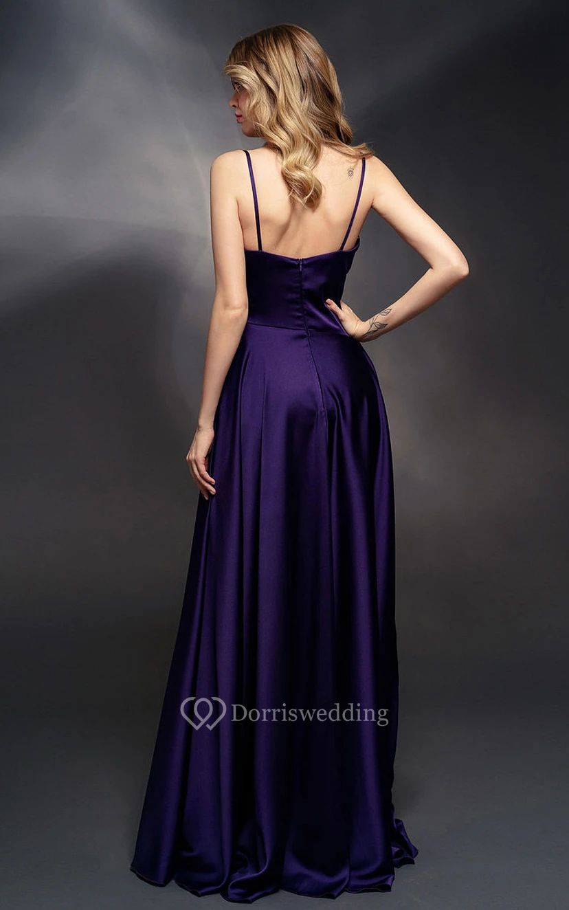 Spaghetti Party Sleeveless Side-ruched Sheath Formal Dress with Beadings view 2