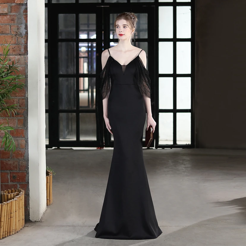 Toast Dress Bride Long Sling Thank You Banquet Slim Fishtail Skirt Wedding Car Model Exhibition Dress view 4