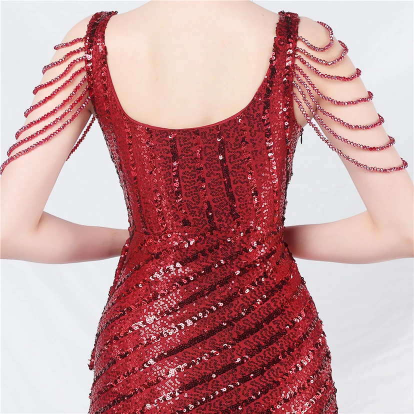 Craft Sequined Velvet Bottom Handmade Beaded Long Elegant Light Luxury Evening Dress view 56