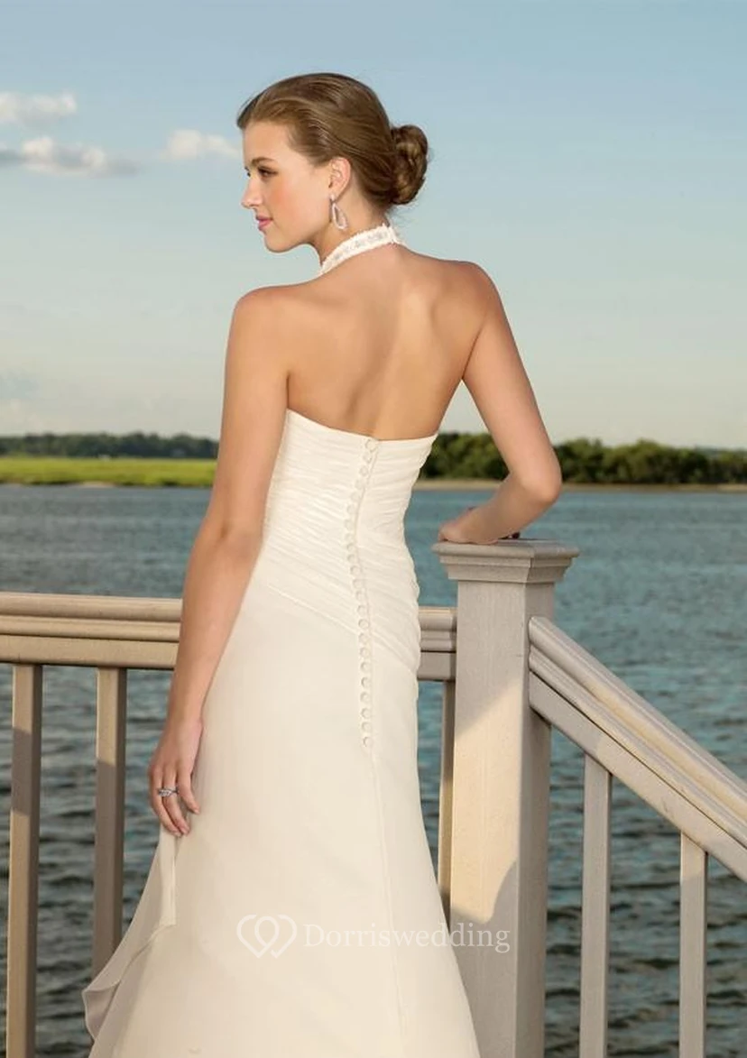 sheath V-neck Halter Chiffon Wedding Dress Styles view 2
