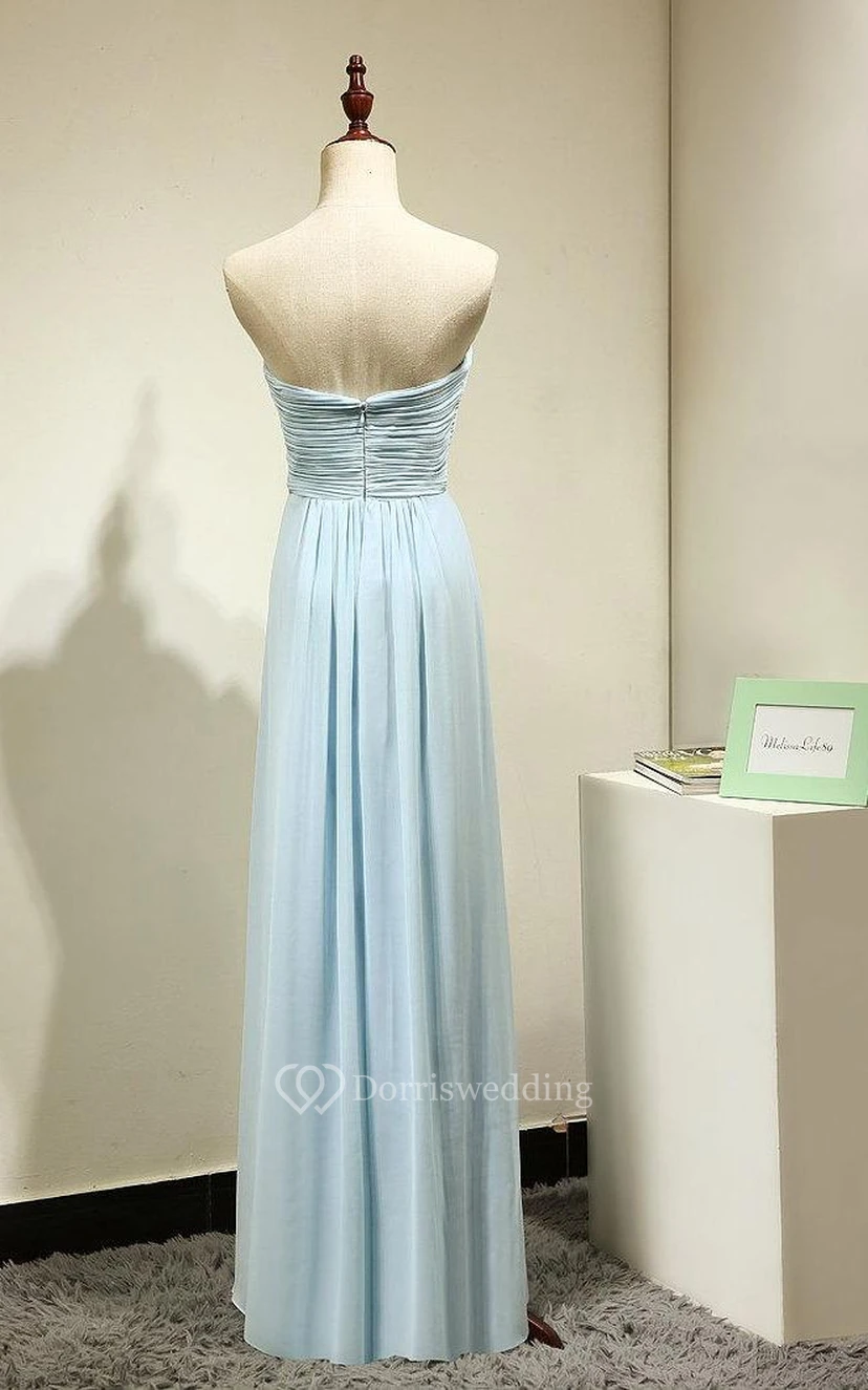 Sweetheart Pleated A-line Chiffon Floor Length Dress Mint Blue view 3