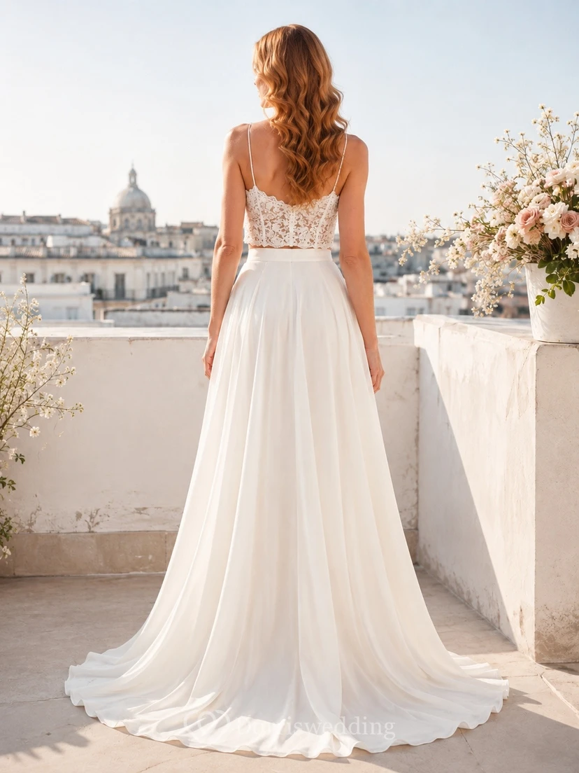 Sweetheart Two Piece Satin A-Line Floor Length Bridal Dress view 2