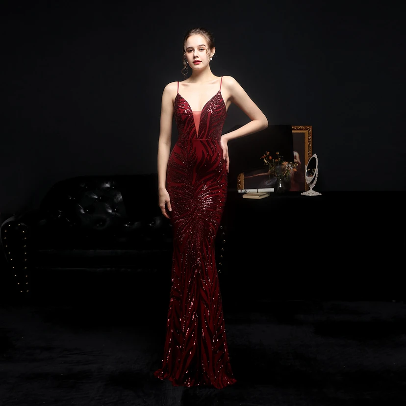 Sequined Fishtail Long Dress Performance Internet Celebrity Event Banquet Car Model Etiquette Evening Dress