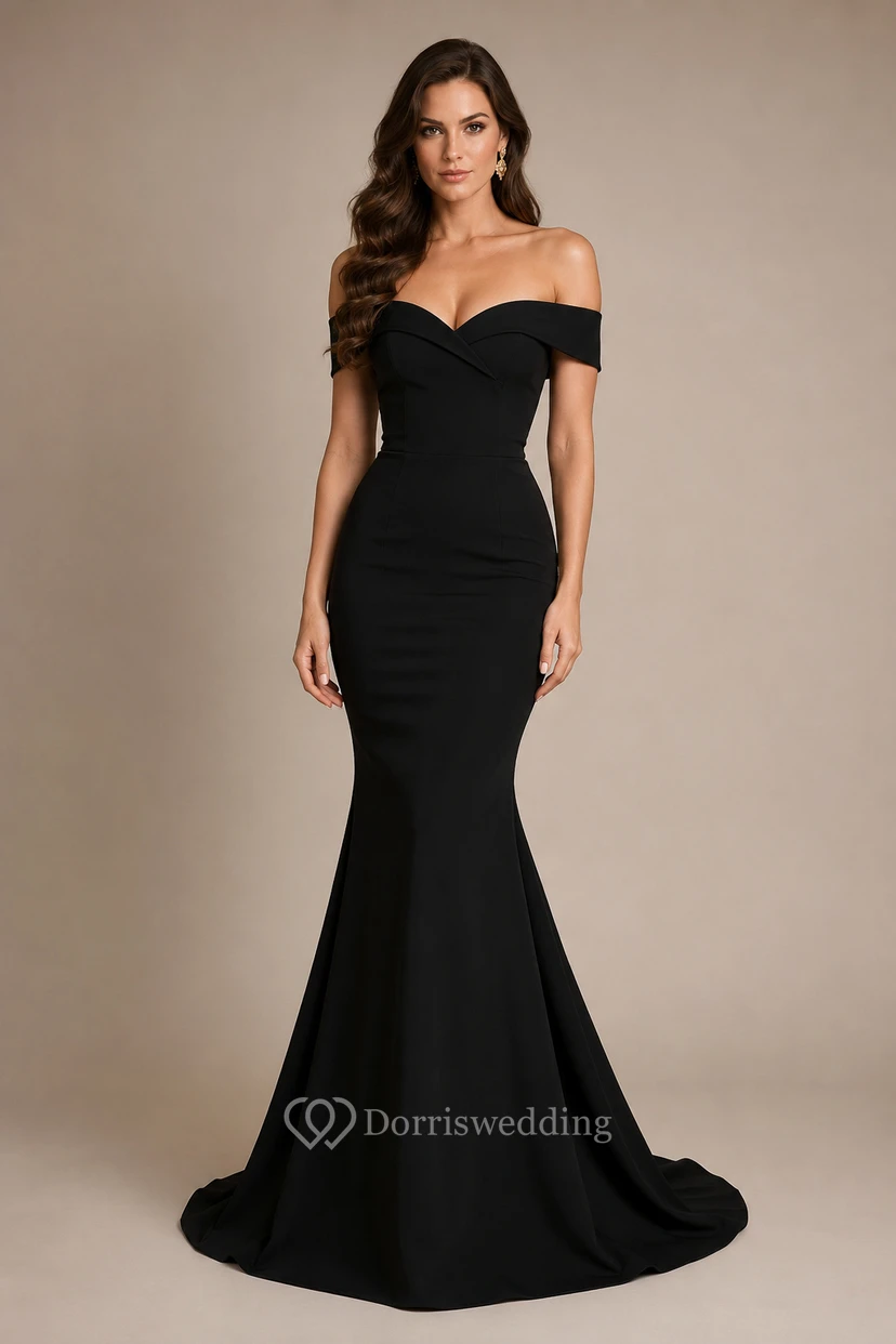 Black Off Shoulder Mermaid Evening Dress with Sweetheart Bodice