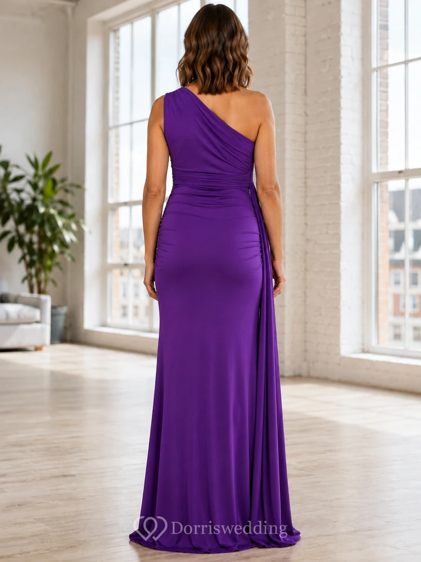 Purple Jersey One-Shoulder Sleeveless Split Front Maternity Gown view 2