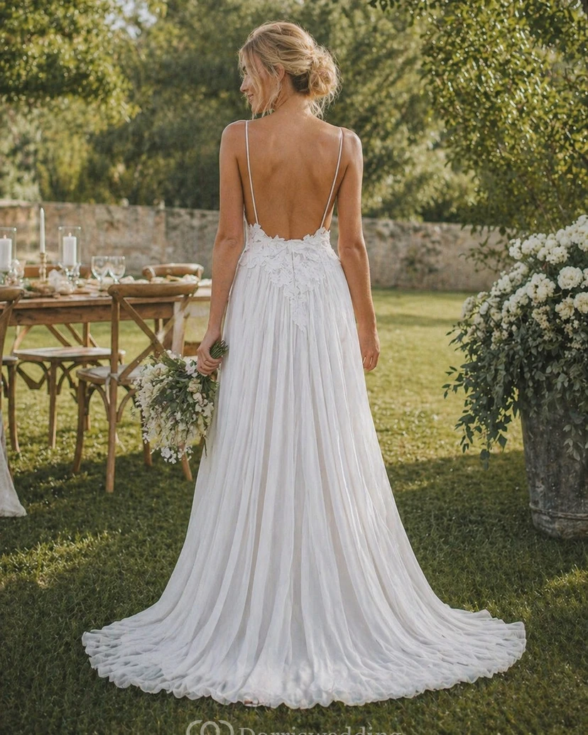 Vestido de novia bohemio playero | Vestido de novia hawaiano ligero blanco y vaporoso view 2