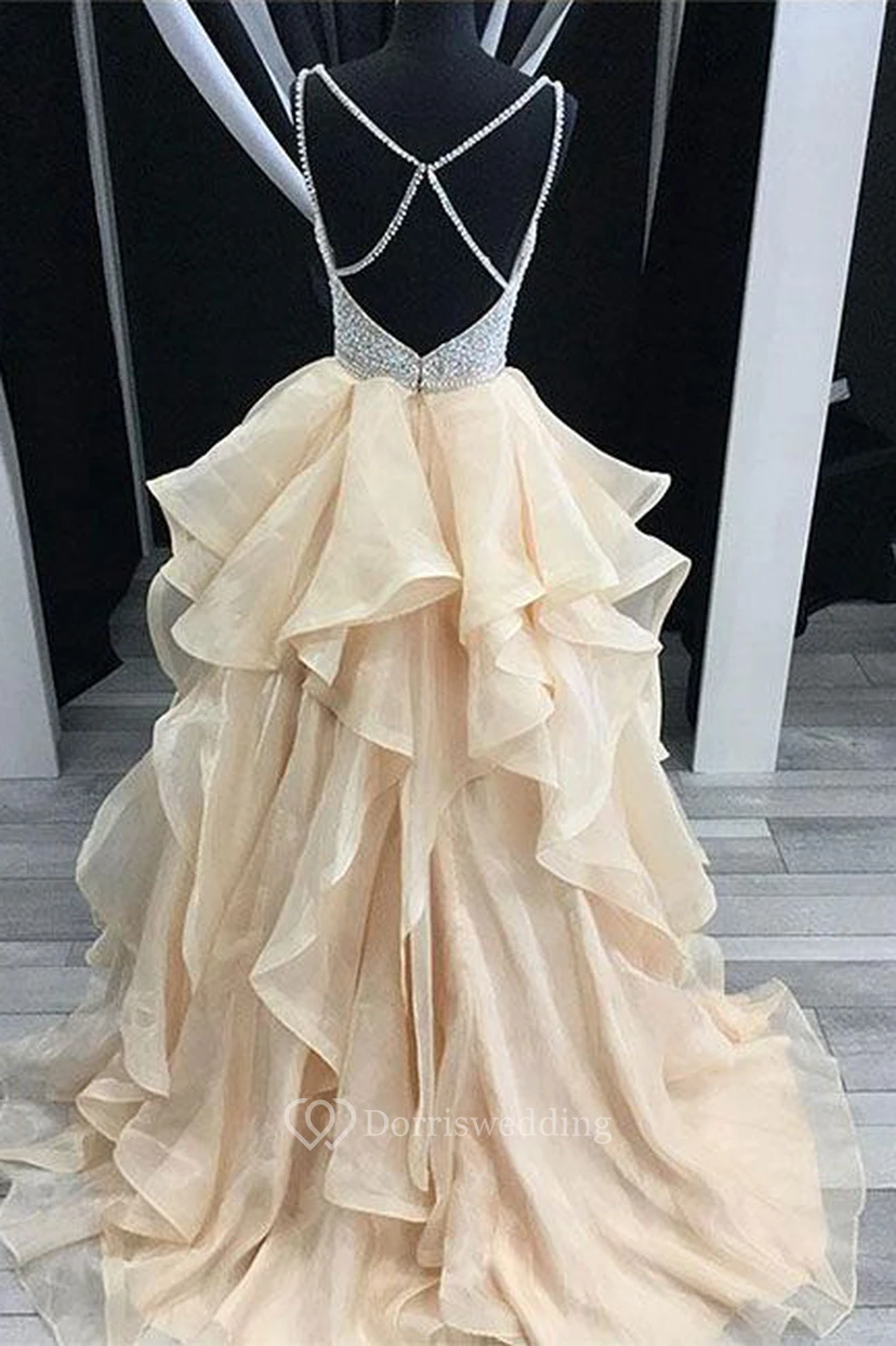 Ball Gown Organza Sequins Spaghetti Sleeveless Straps Dress view 2