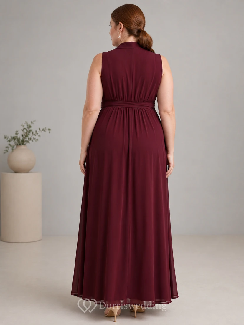 Burgunderfarbenes ärmelloses Wickelkleid in Übergröße für Umstandsmode (Maxi) view 2