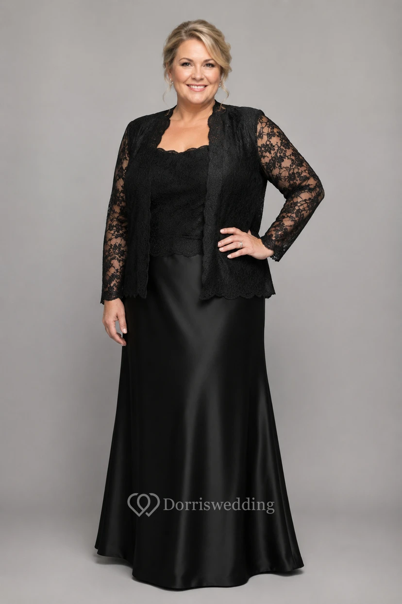 Robe de mère de la mariée violette en dentelle, manches longues, longueur au sol, avec veste view 12