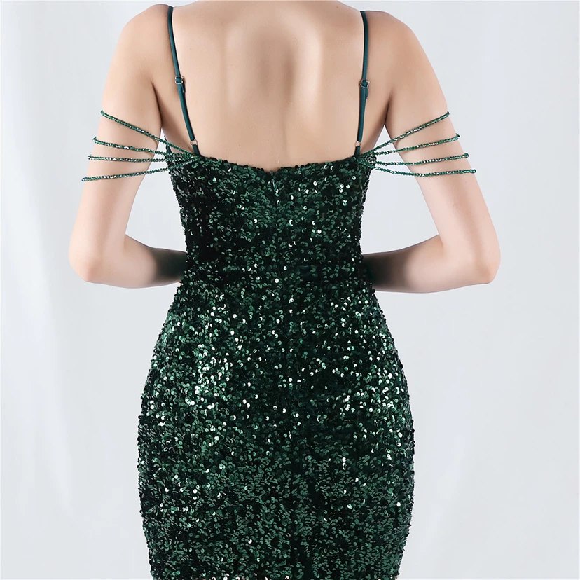 Velvet-Bottom Gradient Sequined Sexy Beaded Suspender Evening Dress view 16