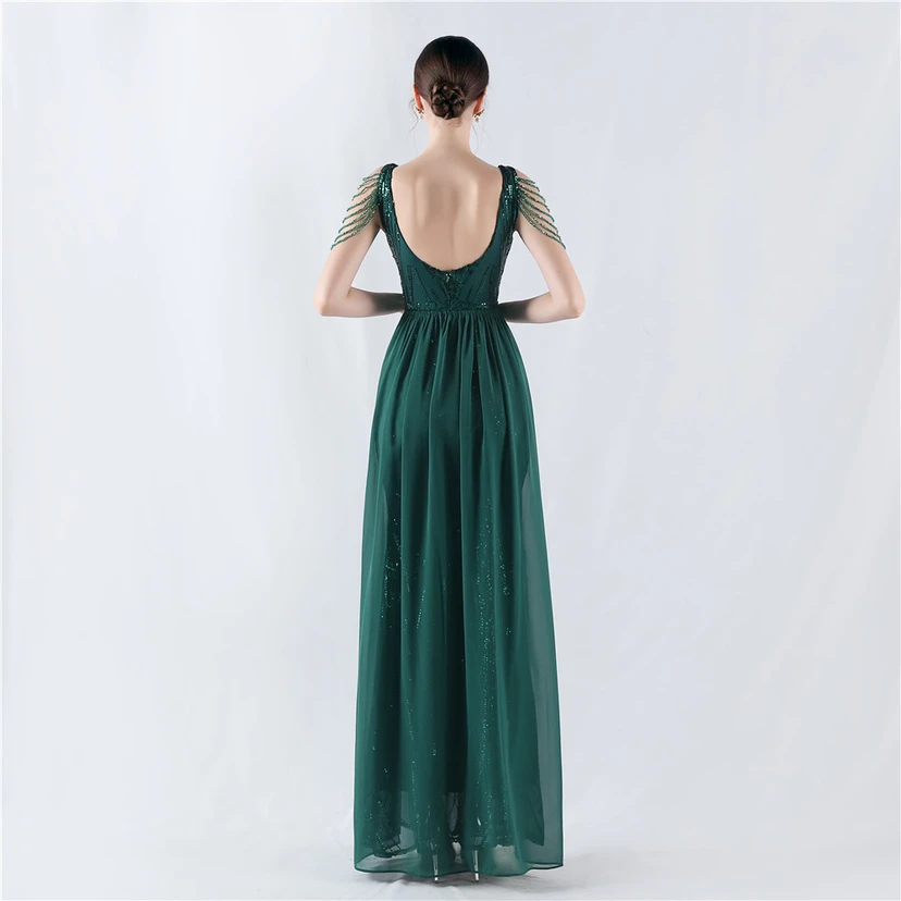 Paillettenbesetzte Blumen mit Cape-Stickerei, hochwertiges Abendkleid, ideal für die Ausrichtung der Jahrestagung view 66