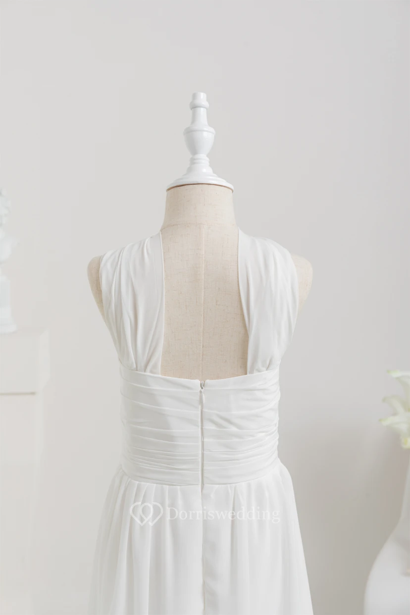 Chiffon Long White Empire Communion Casual Flowergirl Dress view 8