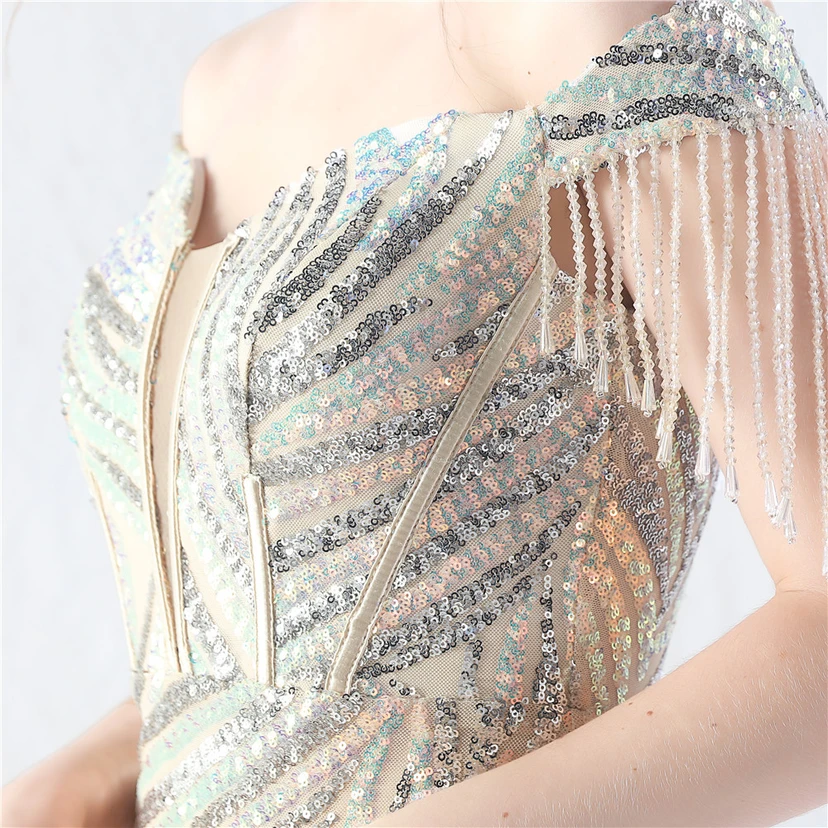 Palace Herringbone Waist Strap Heavy-Crafted Beaded High-End Evening Dress view 39