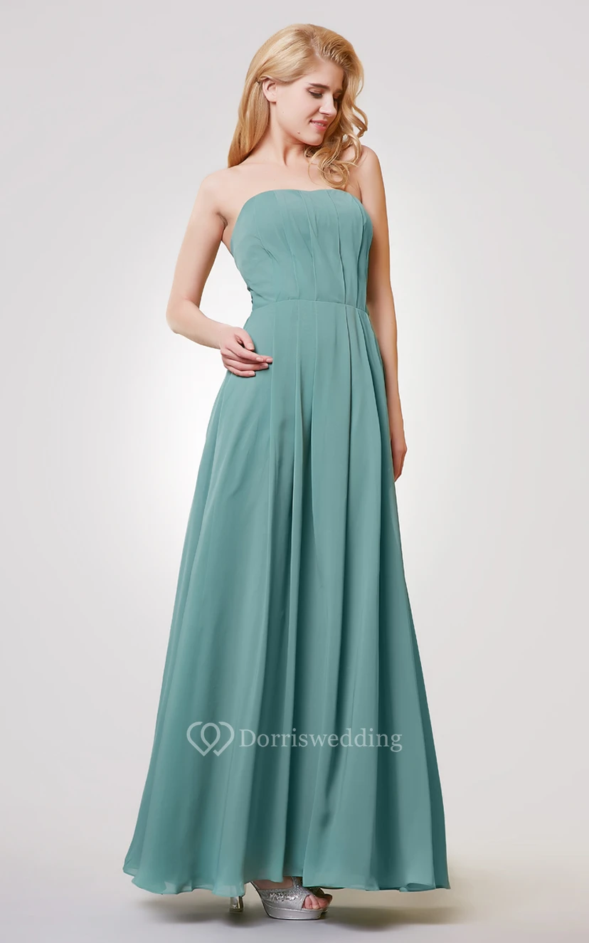 Strapless A-line Long Pleated Chiffon Dress view 3
