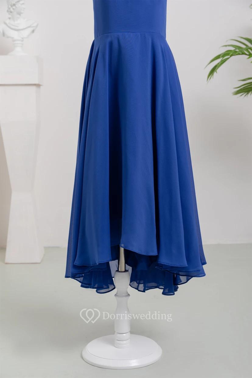 Chiffon Casual High-low Halter Royal Blue Flowergirl Dress view 8