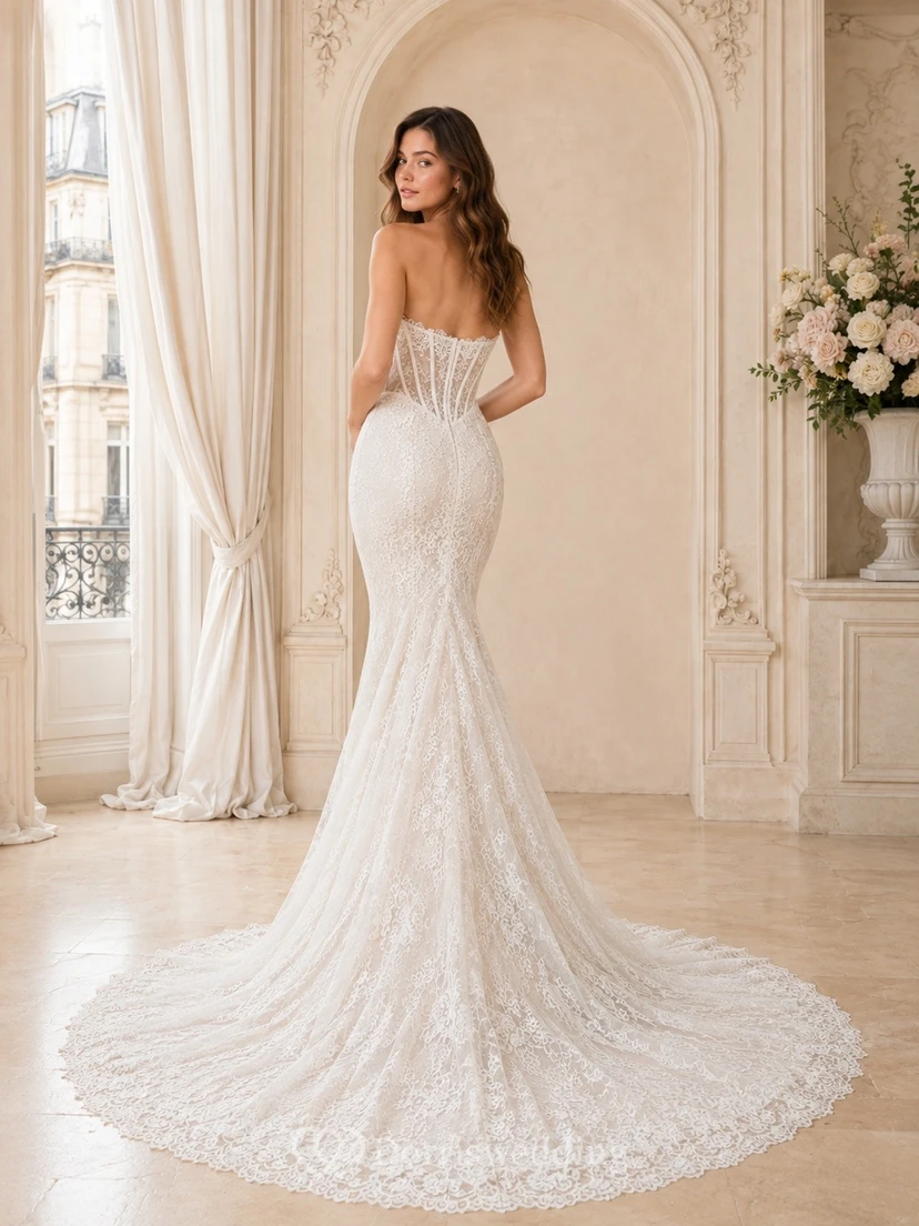 Meerjungfrauen-Brautkleid mit Spitze und Schleppe, festlich view 2