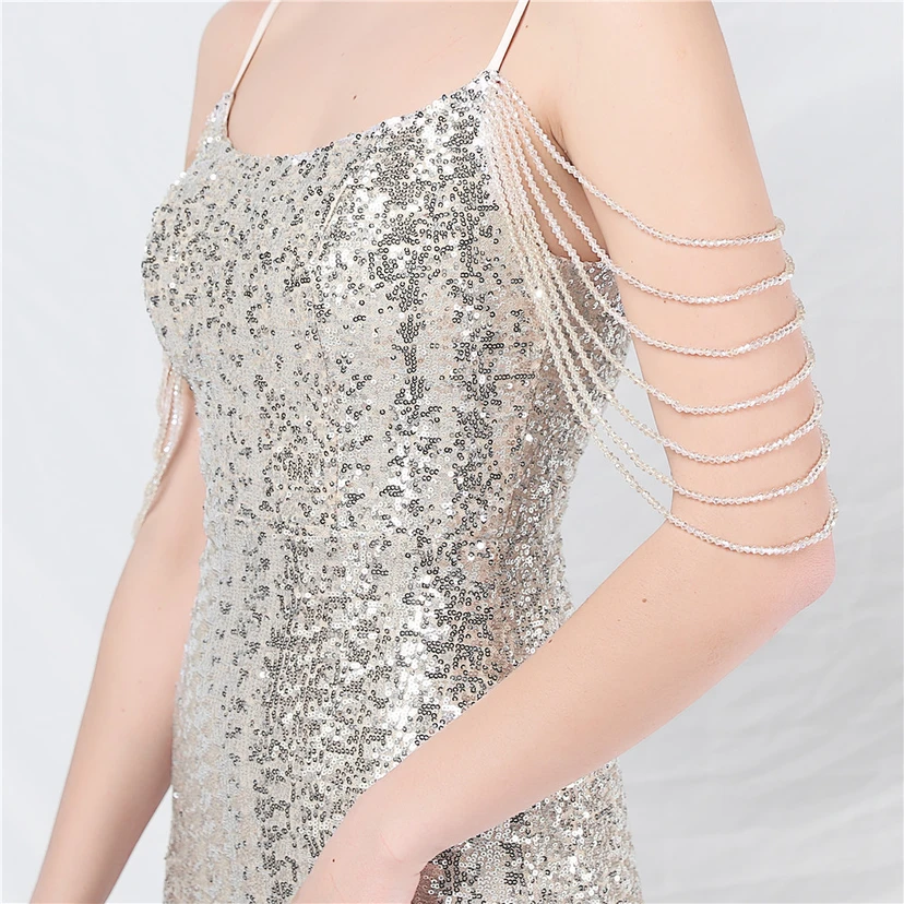 Robe de soirée longue à sequins et perles fantaisie view 8