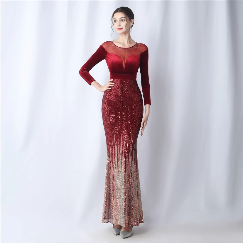 Long-Sleeved Fishtail Evening Dress High-End Atmosphere Elegant Banquet Temperament Velvet Aura Queen video preview